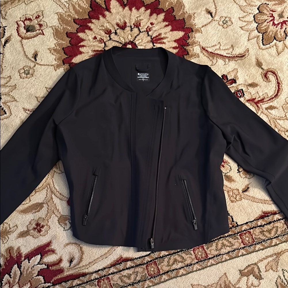 Athleta Black Bomber Jacket with Asymmetrical Zip